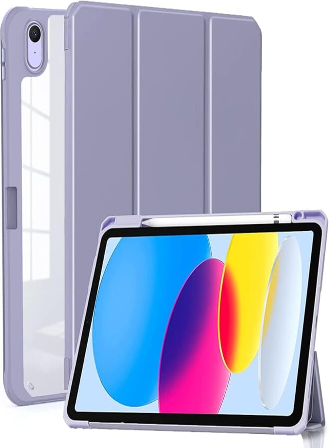 ProElite Smart Flip Case Cover for Apple iPad 10th Generation 10.9 inch 2022, Transparent Back with Pencil Holder, Lavender